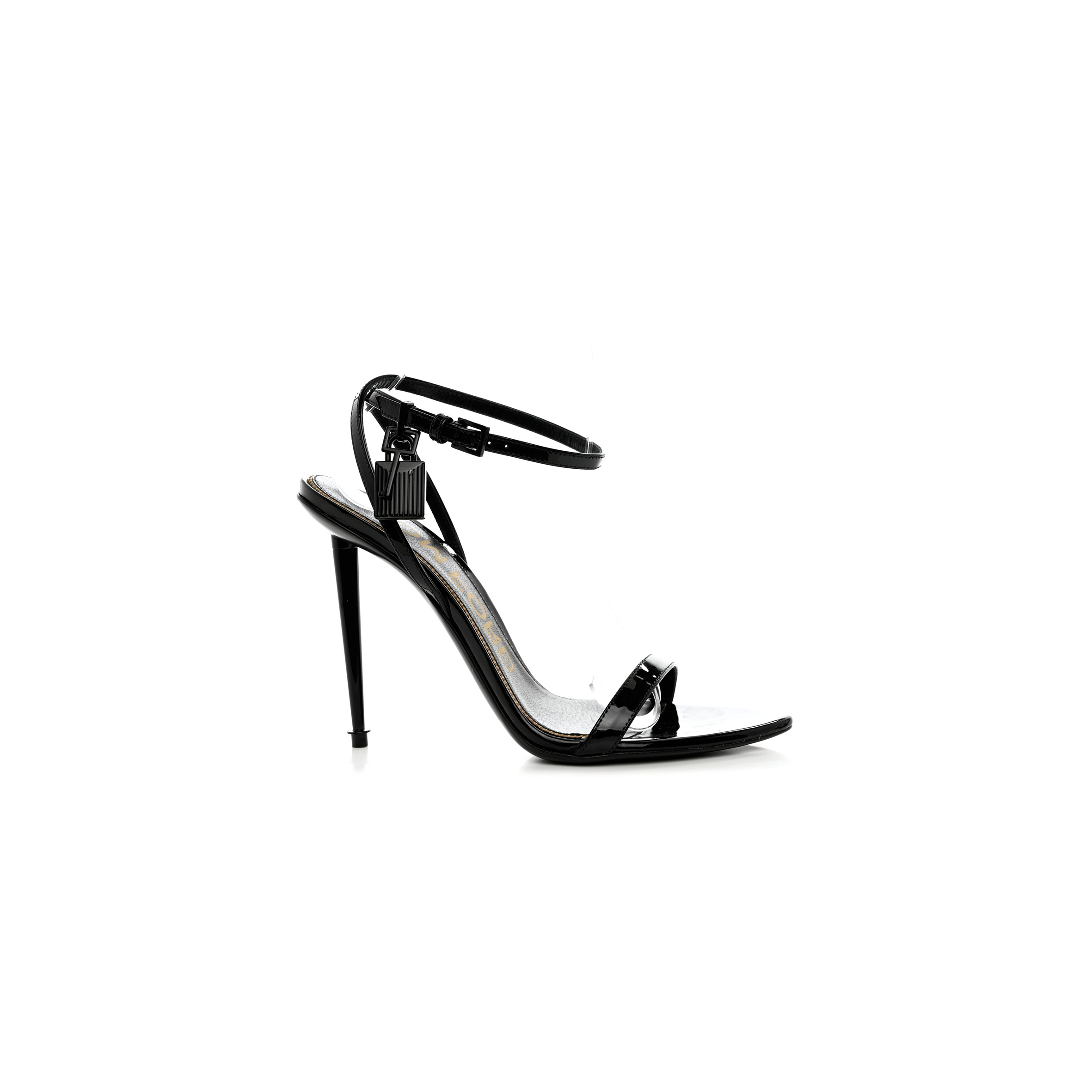 TOM FORD PATENT PADLOCK STILETTO SANDALS W2272J 